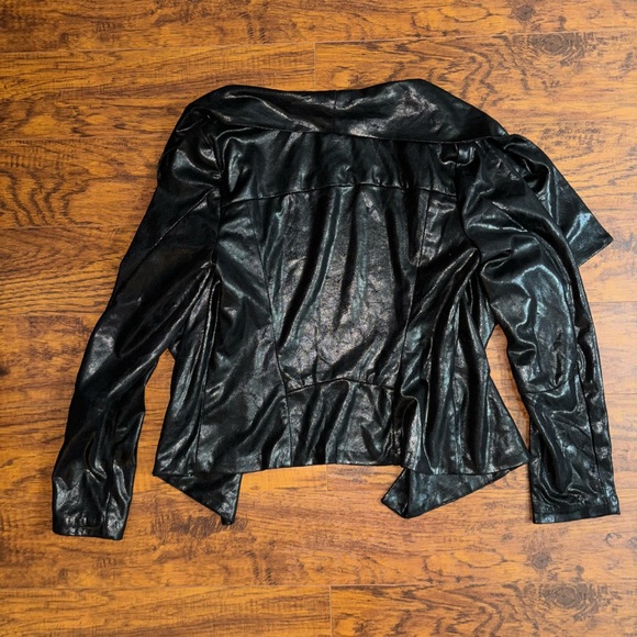 Pants Store Black Faux Leather Open-Front Jacket Women’s Small Draped Jacket - Picture 6 of 6